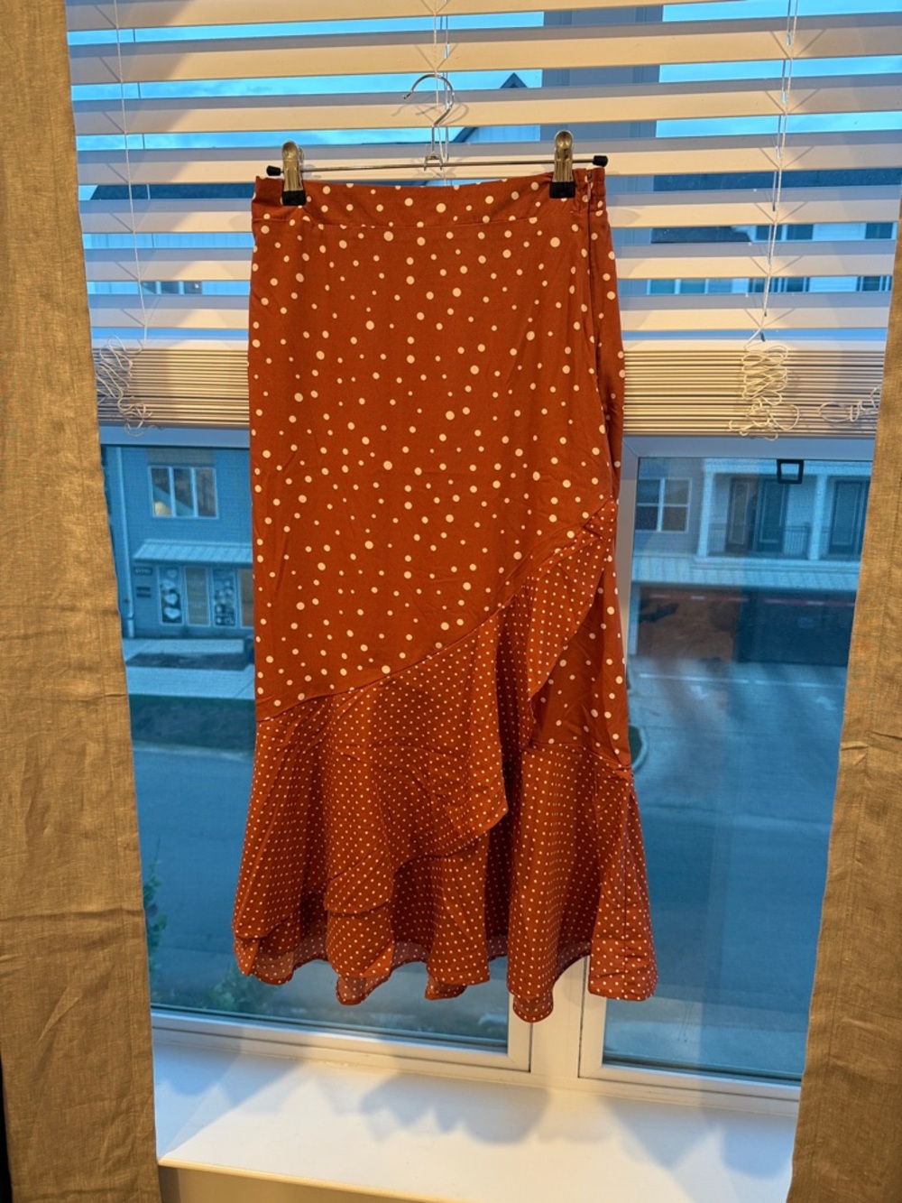 FAVLUX Rust Polka Dot Asymmetrical Ruffle Skirt